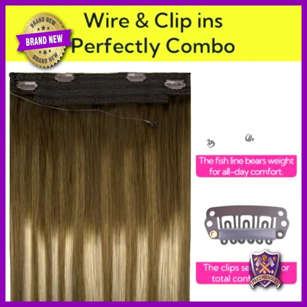 18 Inch Straight Human Hair Extensions, Adjustable Wire Clip, Reusable